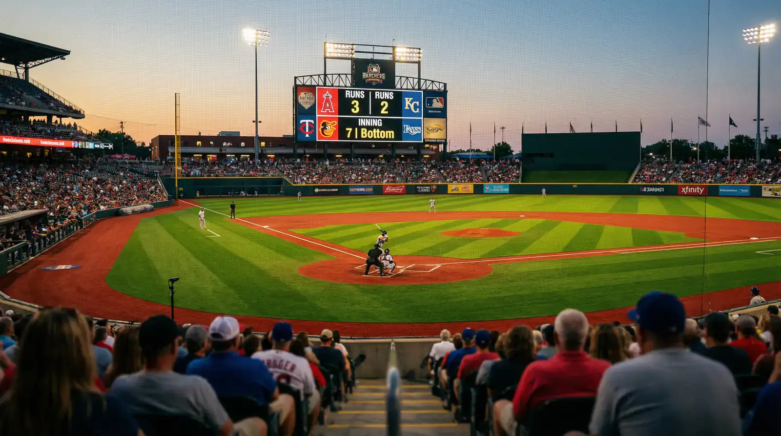 Value Betting Baseball - MLB-Spielfeld mit Anzeigetafel und Zuschauern